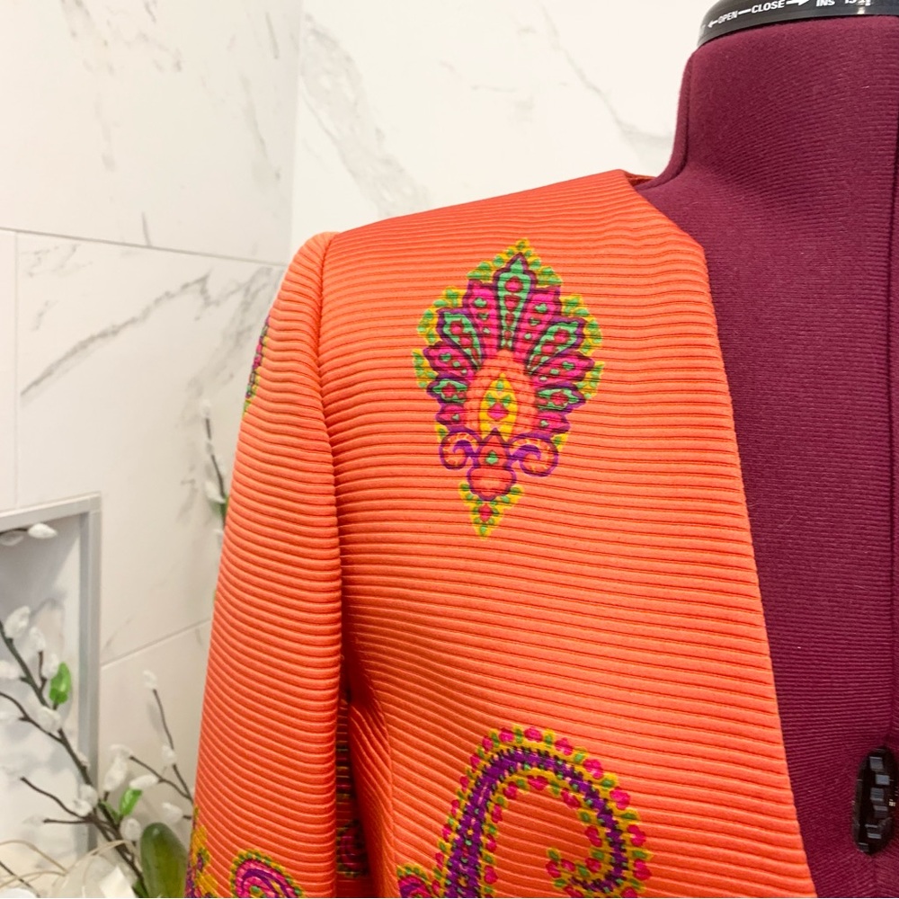 Villa Seta Jacket Blazer Orange Print S - Picture 3 of 11
